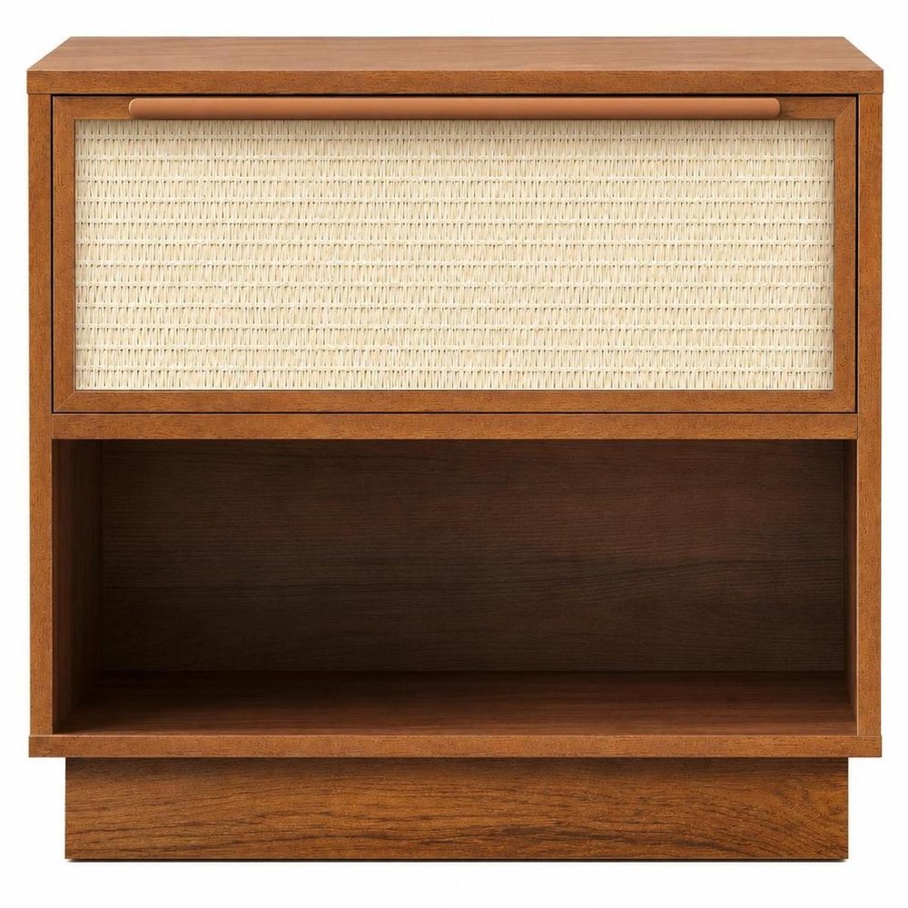 22" Walnut Wood Woven Texture One Drawer Nightstand HomeRoots