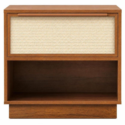 22" Walnut Wood Woven Texture One Drawer Nightstand HomeRoots