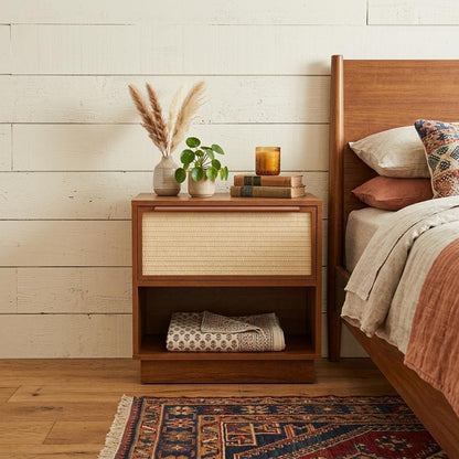 22" Walnut Wood Woven Texture One Drawer Nightstand HomeRoots