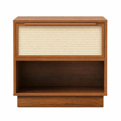 22" Walnut Wood Woven Texture One Drawer Nightstand HomeRoots