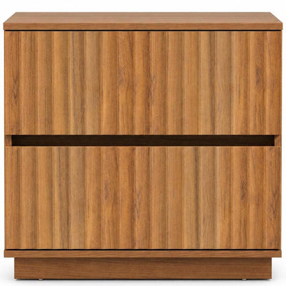 22" Natural Wood Ribbed Texture Two Drawer Nightstand