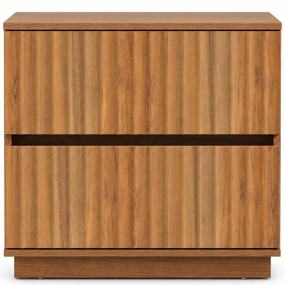 22" Natural Wood Ribbed Texture Two Drawer Nightstand HomeRoots
