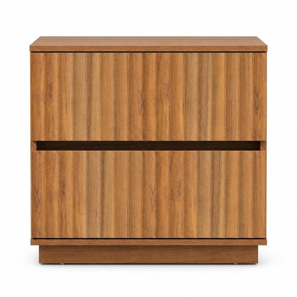 22" Natural Wood Ribbed Texture Two Drawer Nightstand — view 4