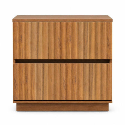 22" Natural Wood Ribbed Texture Two Drawer Nightstand HomeRoots