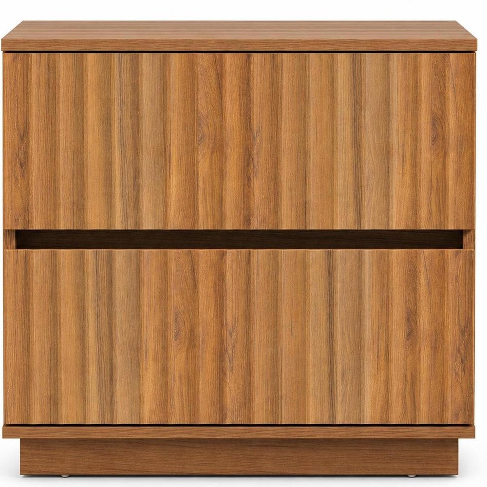 22" Natural Wood Ribbed Texture Two Drawer Nightstand