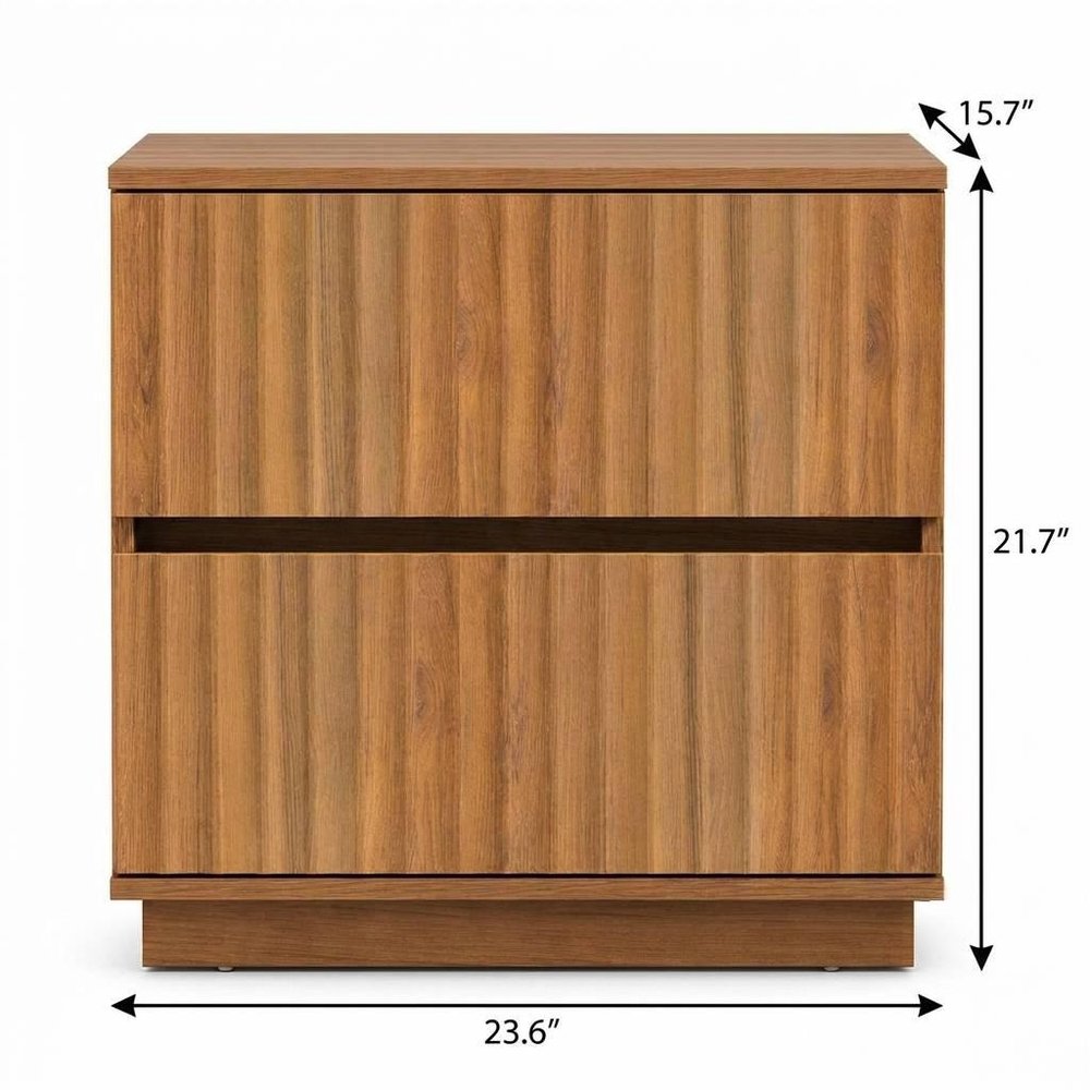 22" Natural Wood Ribbed Texture Two Drawer Nightstand — view 6