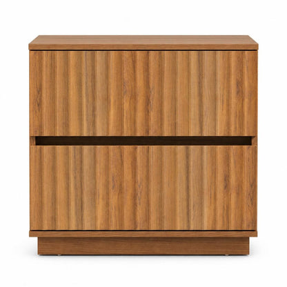 22" Natural Wood Ribbed Texture Two Drawer Nightstand