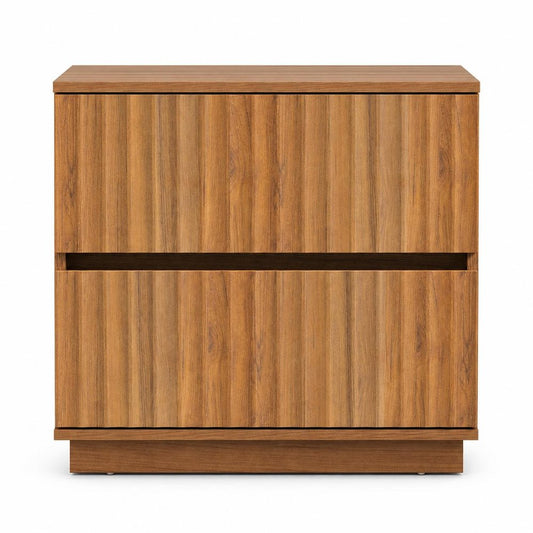 22" Natural Wood Ribbed Texture Two Drawer Nightstand