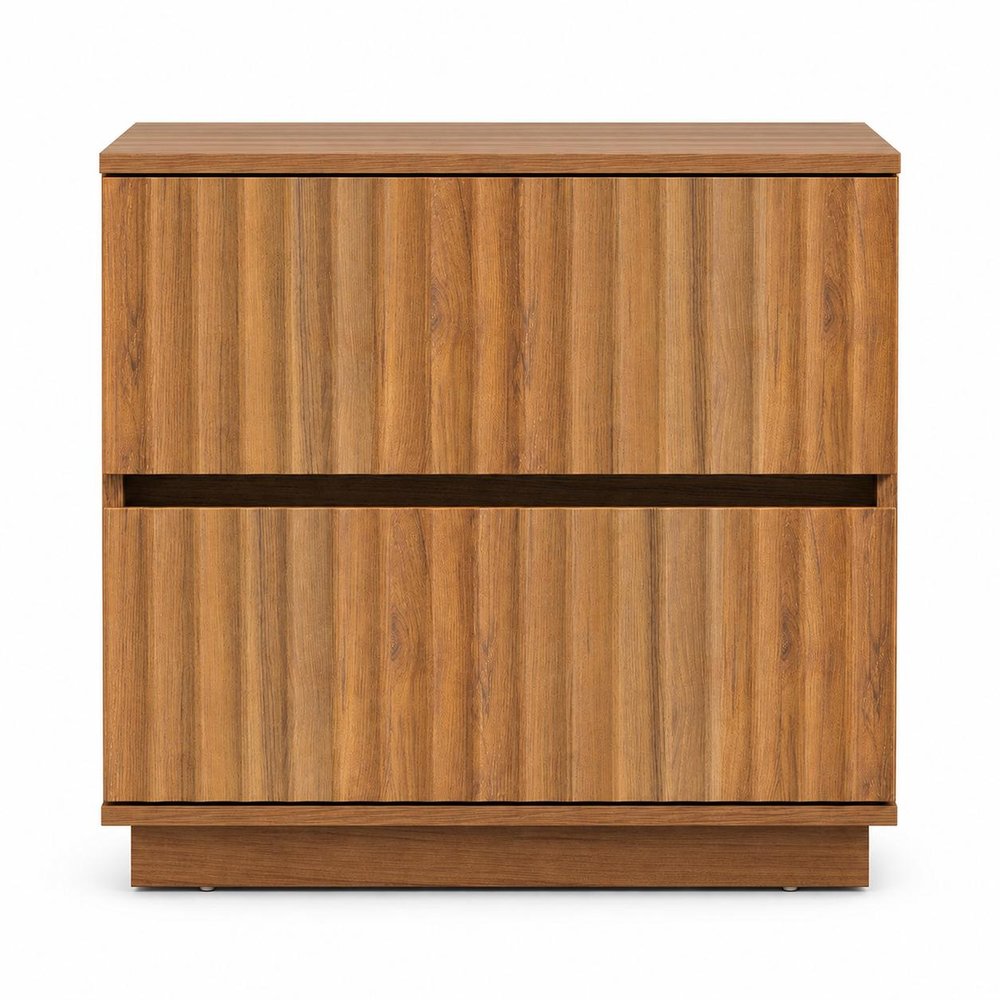 22" Natural Wood Ribbed Texture Two Drawer Nightstand — view 1