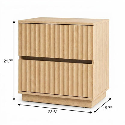 22" Natural Wood Ribbed Texture Two Drawer Nightstand HomeRoots