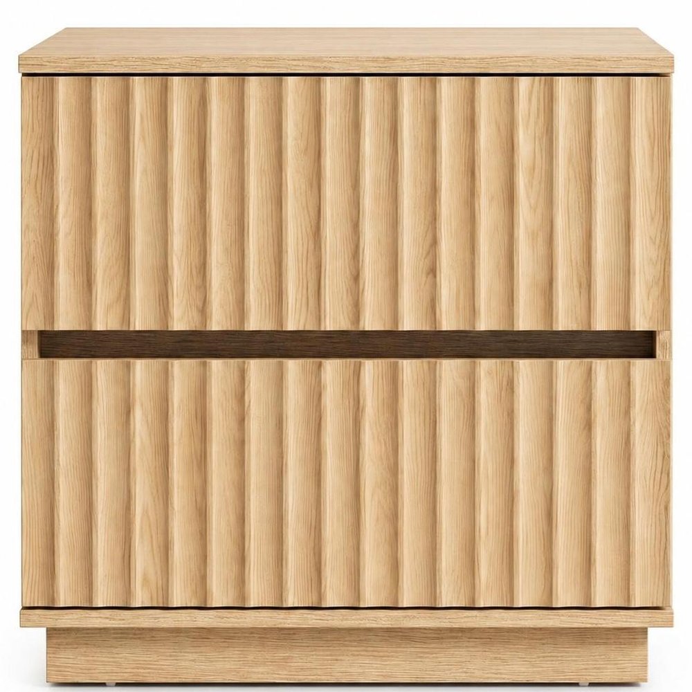 22" Natural Wood Ribbed Texture Two Drawer Nightstand HomeRoots