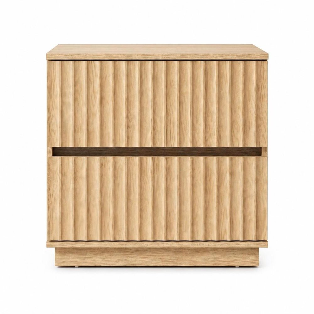 22" Natural Wood Ribbed Texture Two Drawer Nightstand — view 11