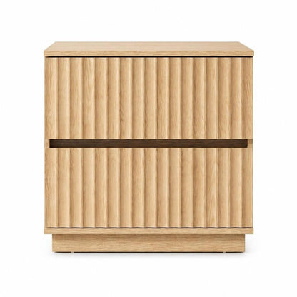 22" Natural Wood Ribbed Texture Two Drawer Nightstand