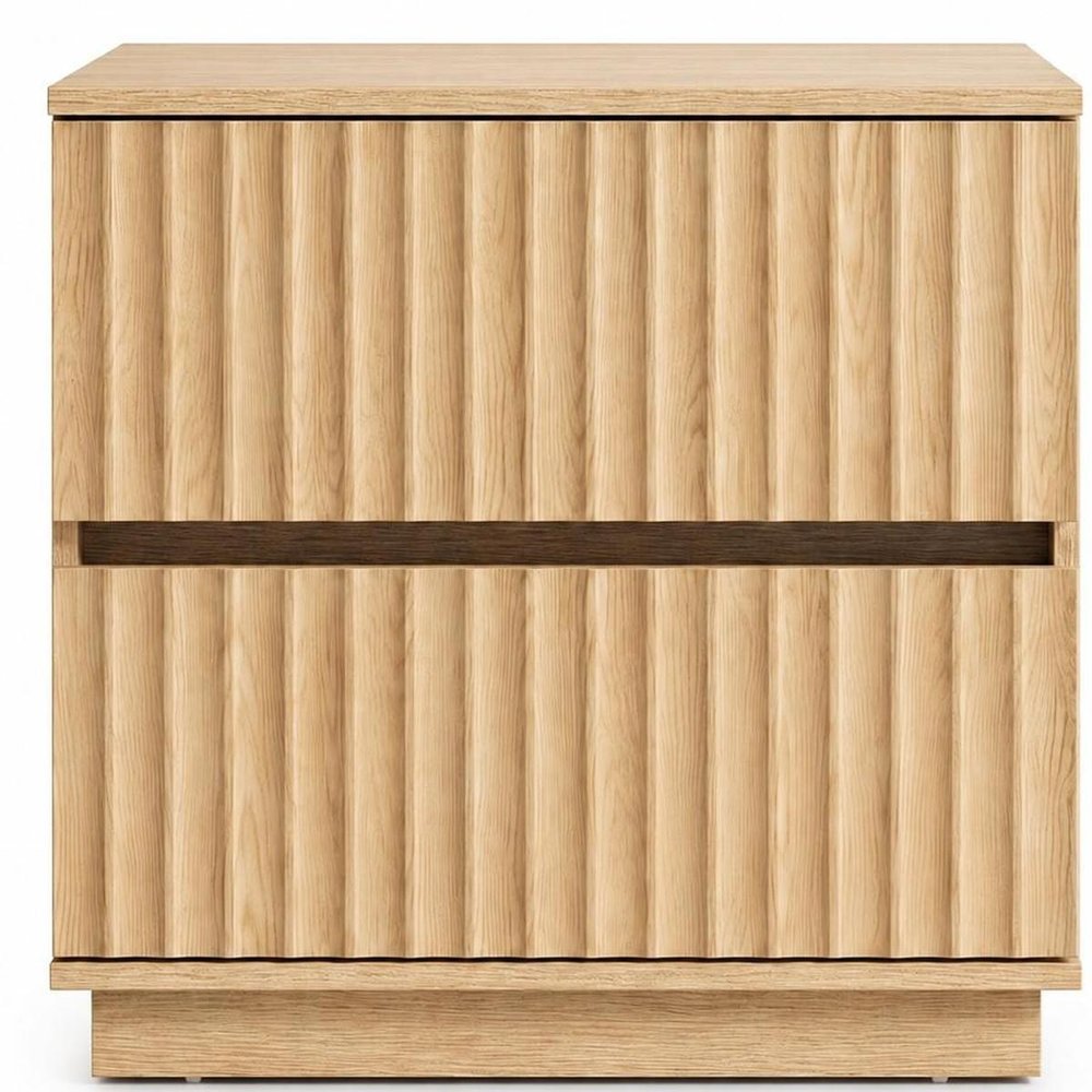 22" Natural Wood Ribbed Texture Two Drawer Nightstand — view 12