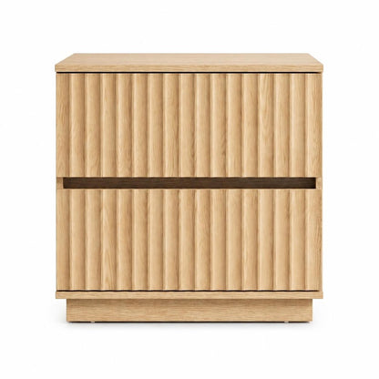 22" Natural Wood Ribbed Texture Two Drawer Nightstand HomeRoots