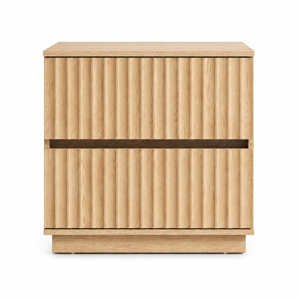 22" Natural Wood Ribbed Texture Two Drawer Nightstand — view 1