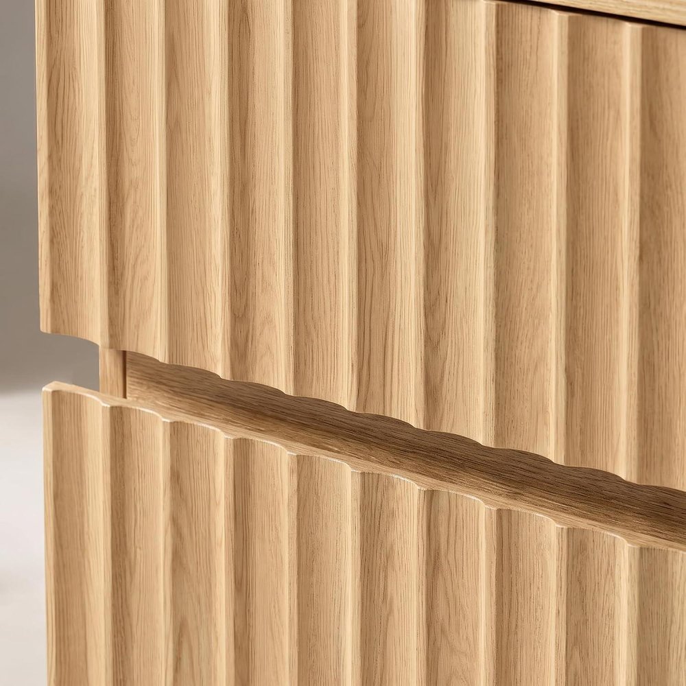 22" Natural Wood Ribbed Texture Two Drawer Nightstand — view 8