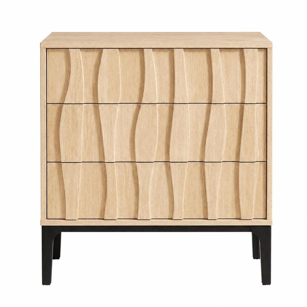 26" Walnut Wood Ribbed Texture Three Drawer Nightstand HomeRoots