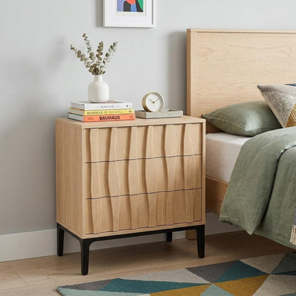 26" Walnut Wood Ribbed Texture Three Drawer Nightstand HomeRoots