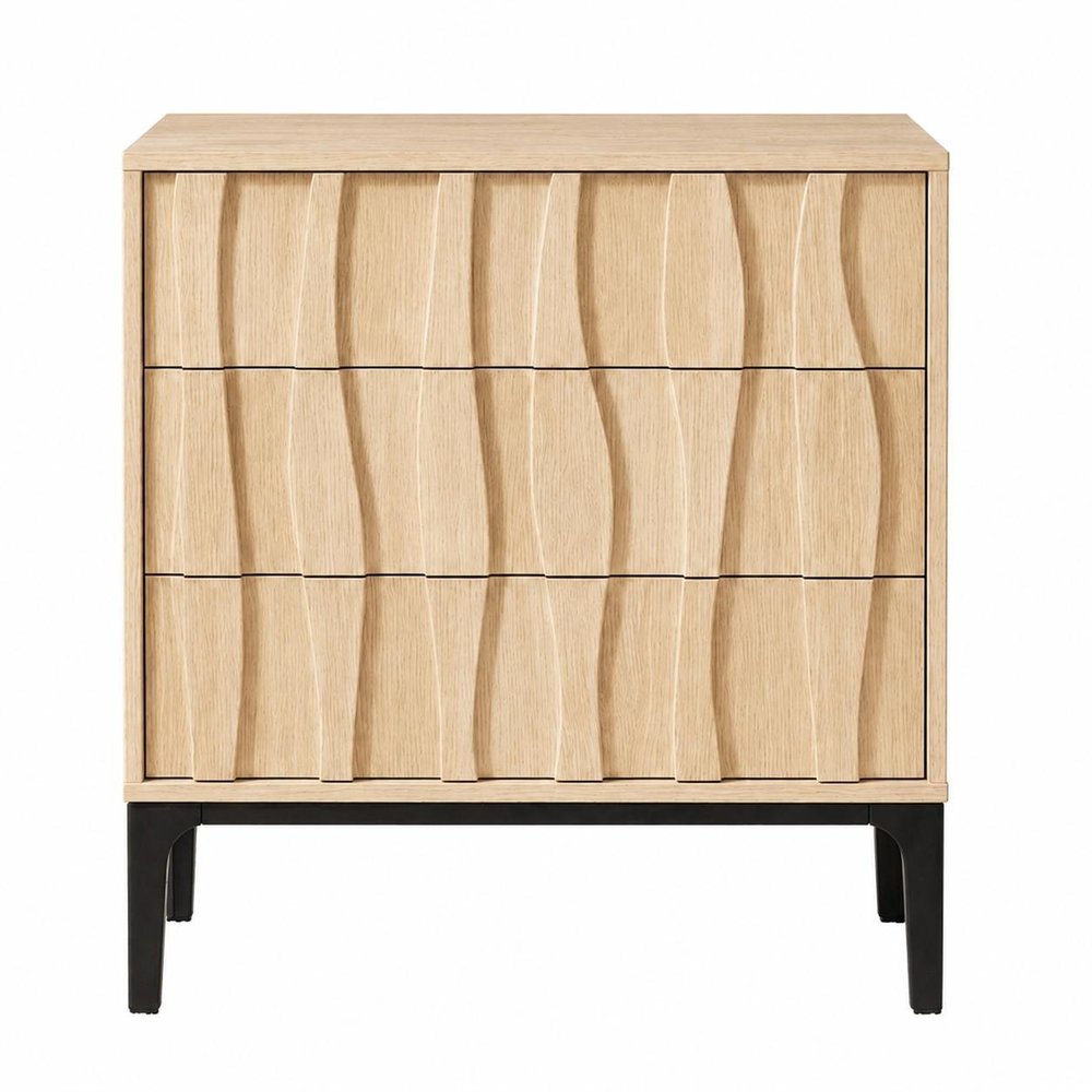 26" Gray Wood Carved Abstract Three Drawer Nightstand — view 8