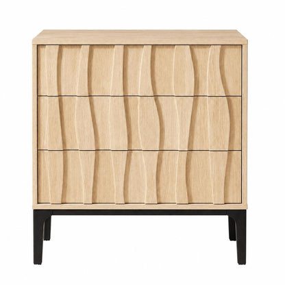 26" Walnut Wood Ribbed Texture Three Drawer Nightstand HomeRoots