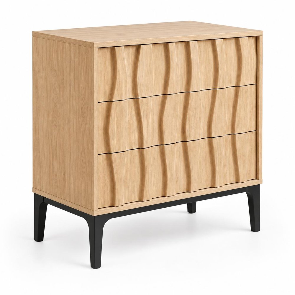 26" Walnut Wood Ribbed Texture Three Drawer Nightstand — view 15