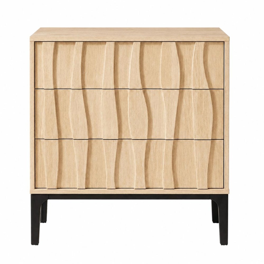 26" Walnut Wood Ribbed Texture Three Drawer Nightstand HomeRoots
