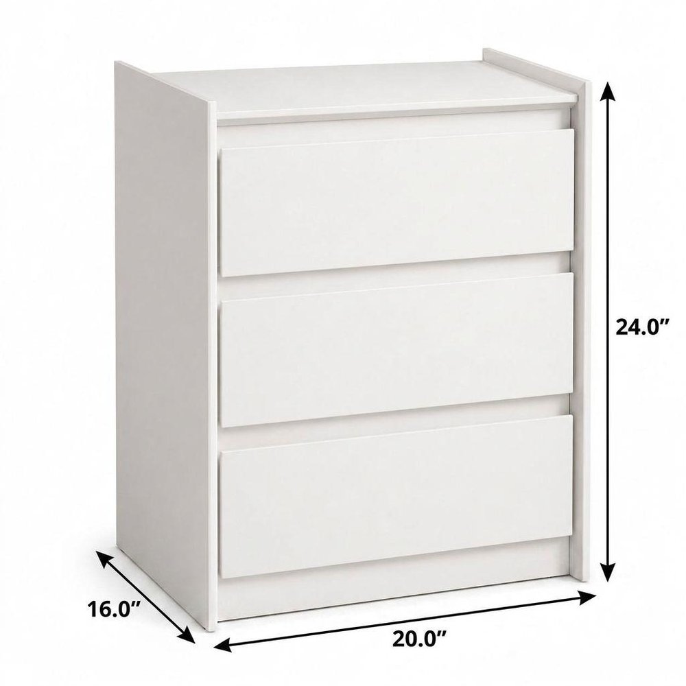 24" Black Wood Three Drawer Nightstand with USB Port and Integrated Tech