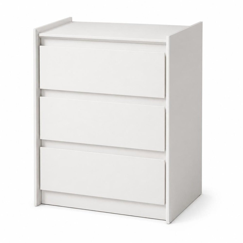 24" White Wood Three Drawer Nightstand with USB Port and Integrated Tech — view 5