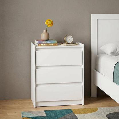 24" White Wood Three Drawer Nightstand with USB Port and Integrated Tech HomeRoots