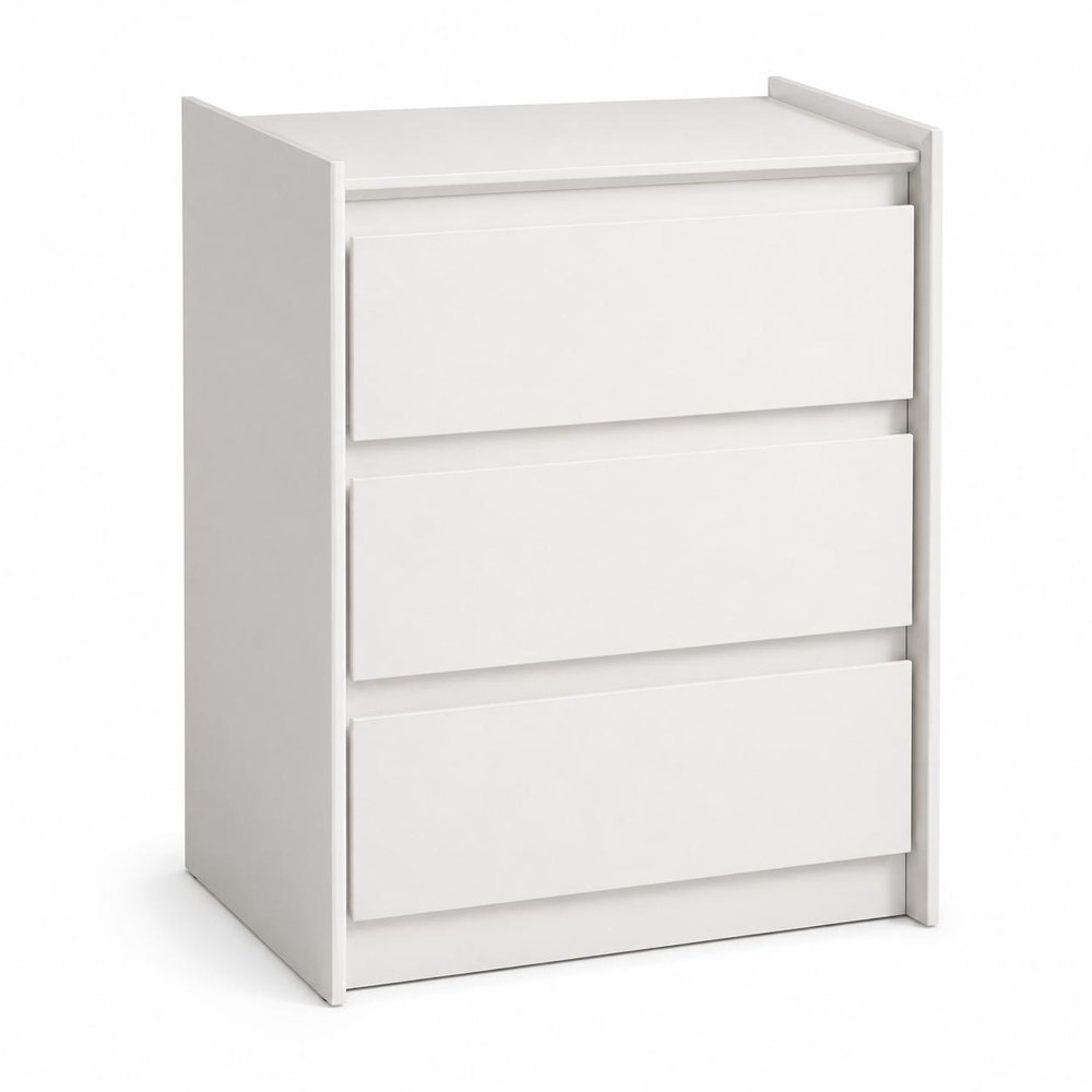 24" White Wood Three Drawer Nightstand with USB Port and Integrated Tech — view 1