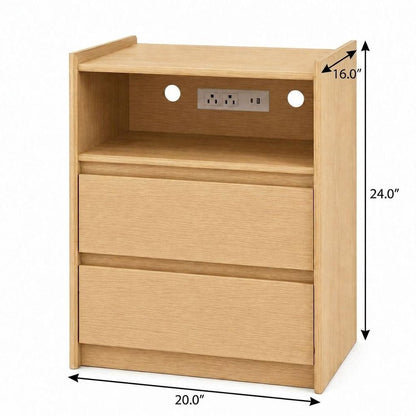 24" White Wood Two Drawer Nightstand with USB Port and Integrated Tech HomeRoots
