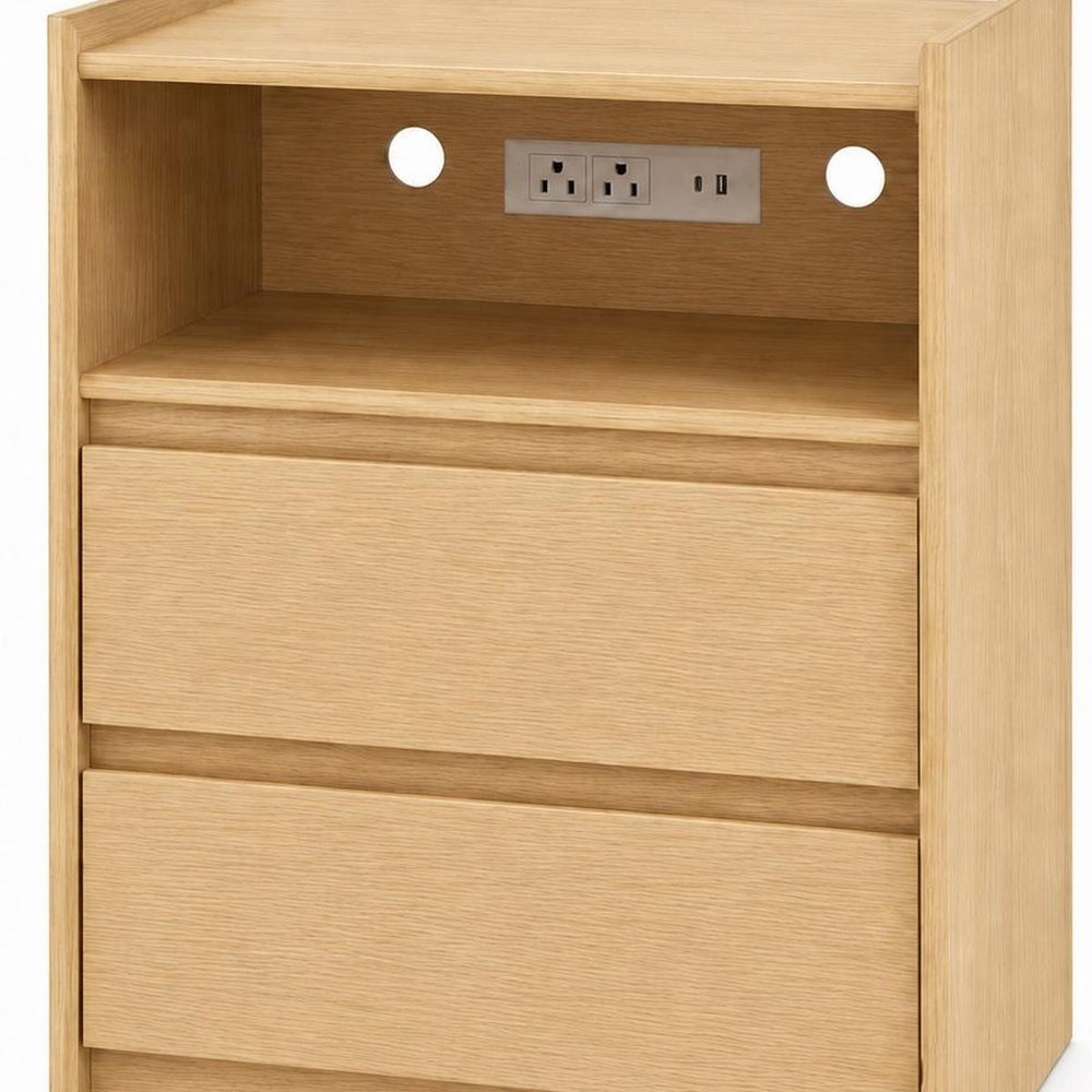 24" White Wood Two Drawer Nightstand with USB Port and Integrated Tech HomeRoots