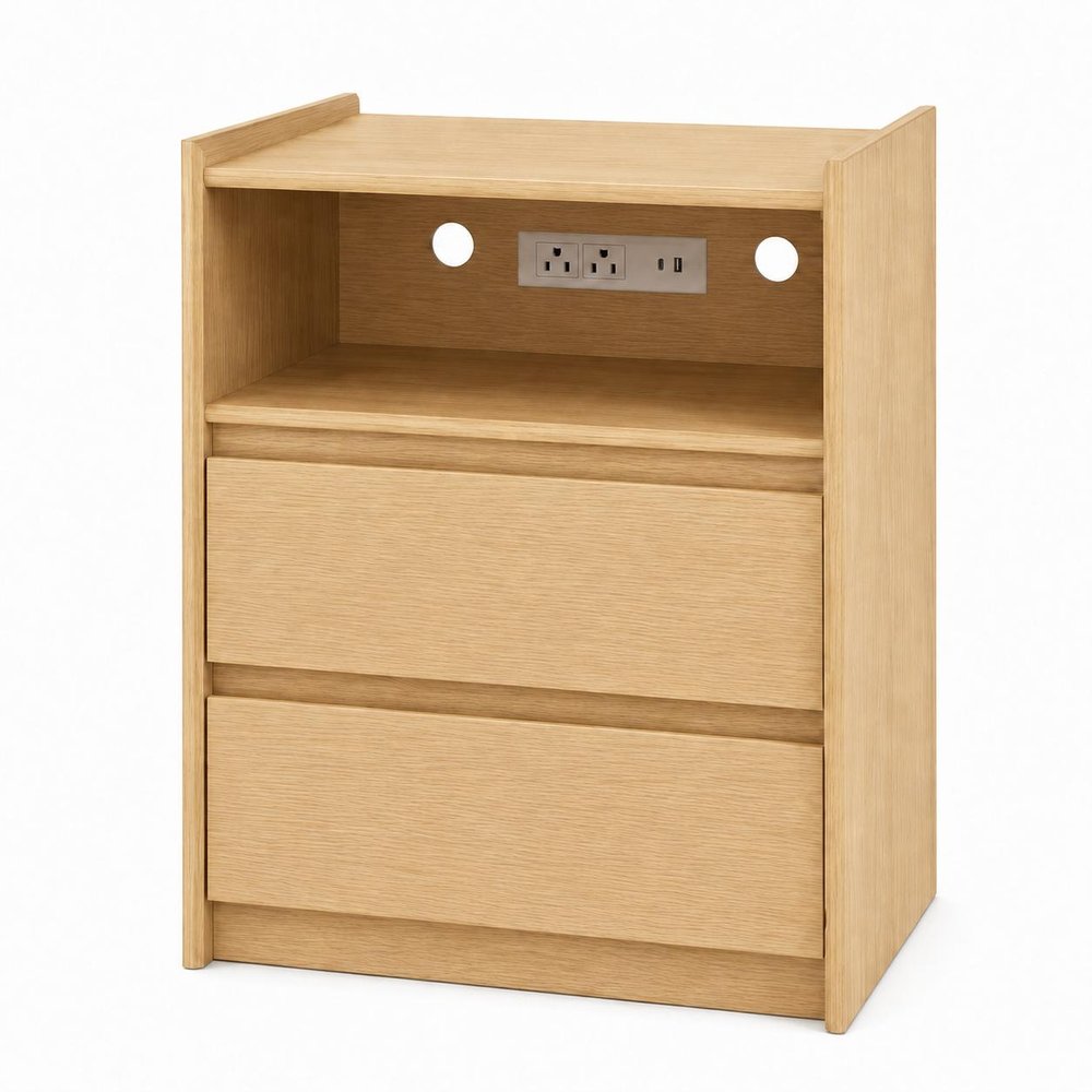 24" White Wood Two Drawer Nightstand with USB Port and Integrated Tech HomeRoots