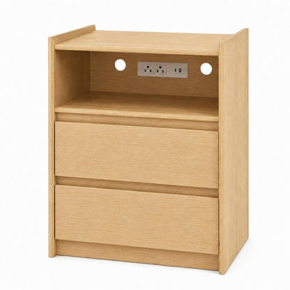 24" White Wood Two Drawer Nightstand with USB Port and Integrated Tech HomeRoots