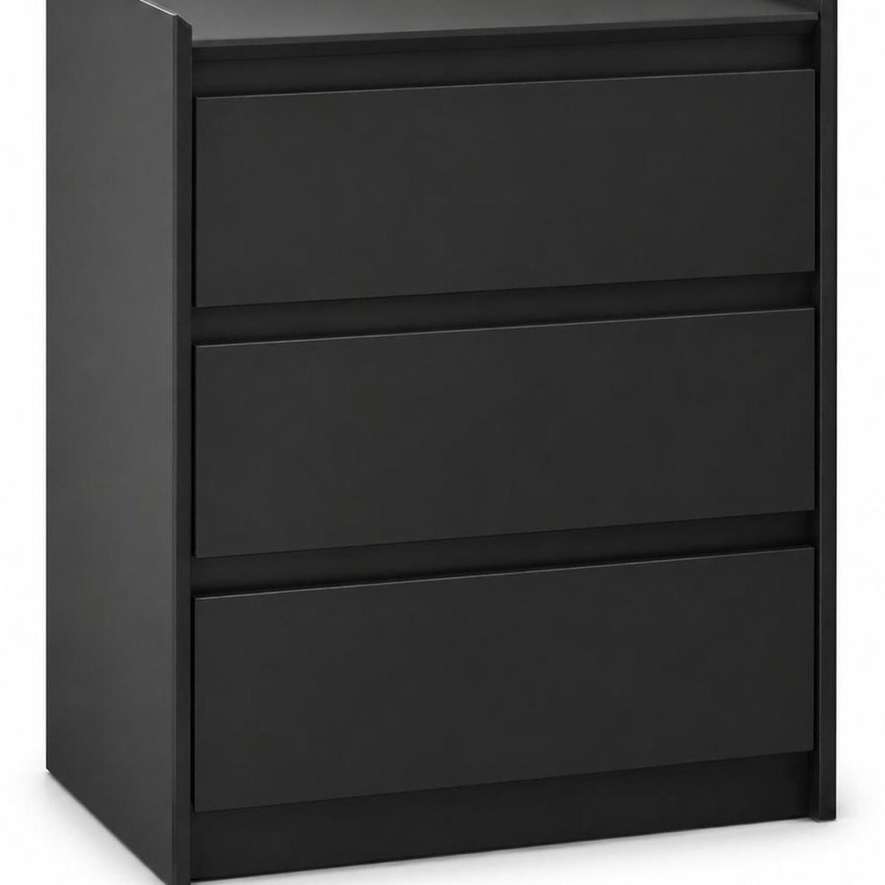 24" Black Wood Three Drawer Nightstand with USB Port and Integrated Tech — view 8