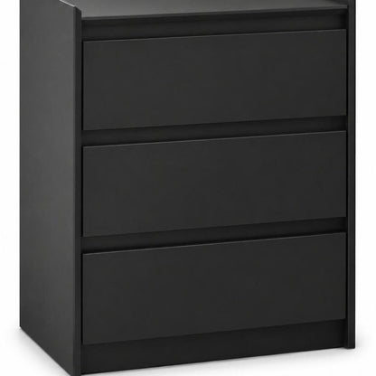 24" Black Wood Three Drawer Nightstand with USB Port and Integrated Tech