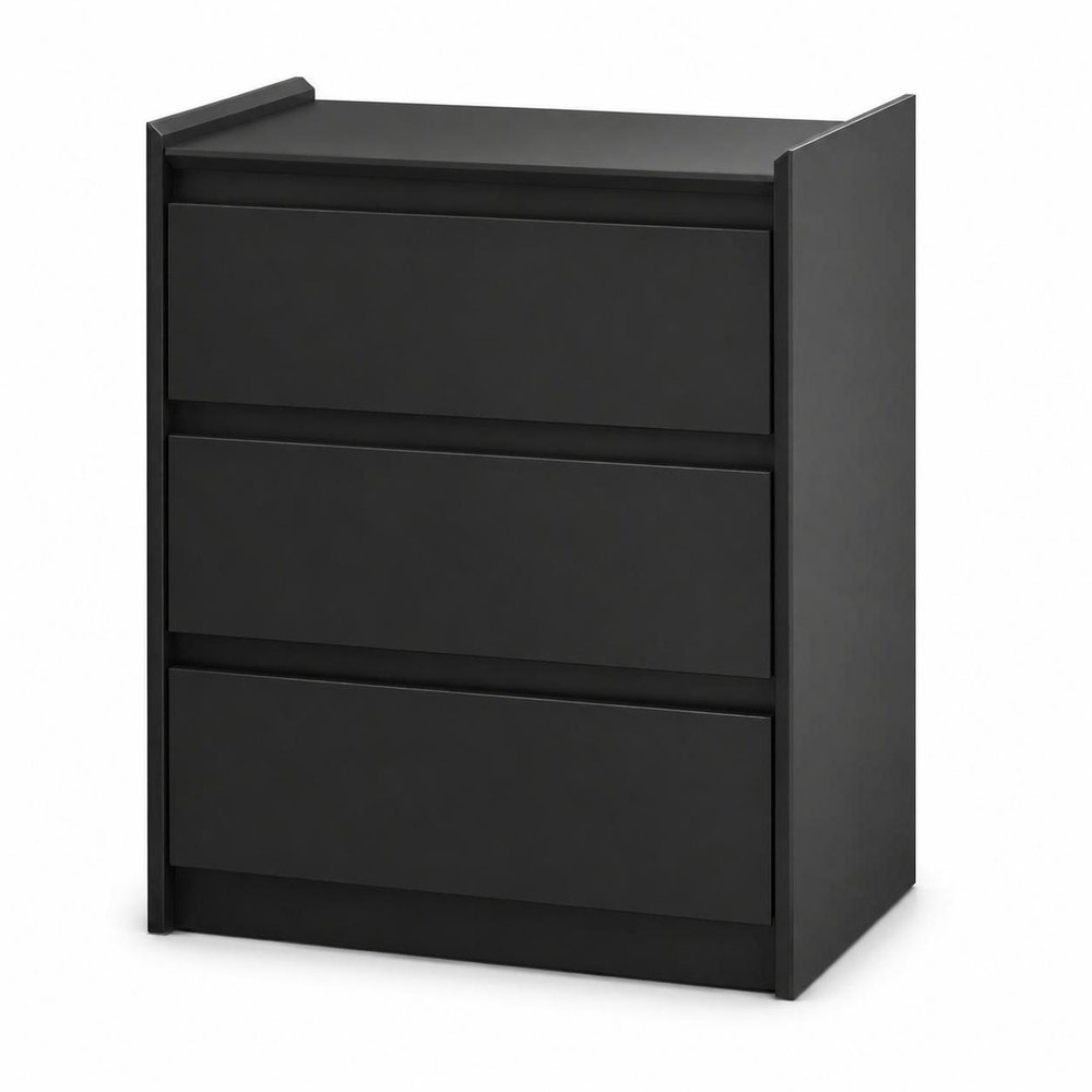 24" Black Wood Three Drawer Nightstand with USB Port and Integrated Tech — view 9