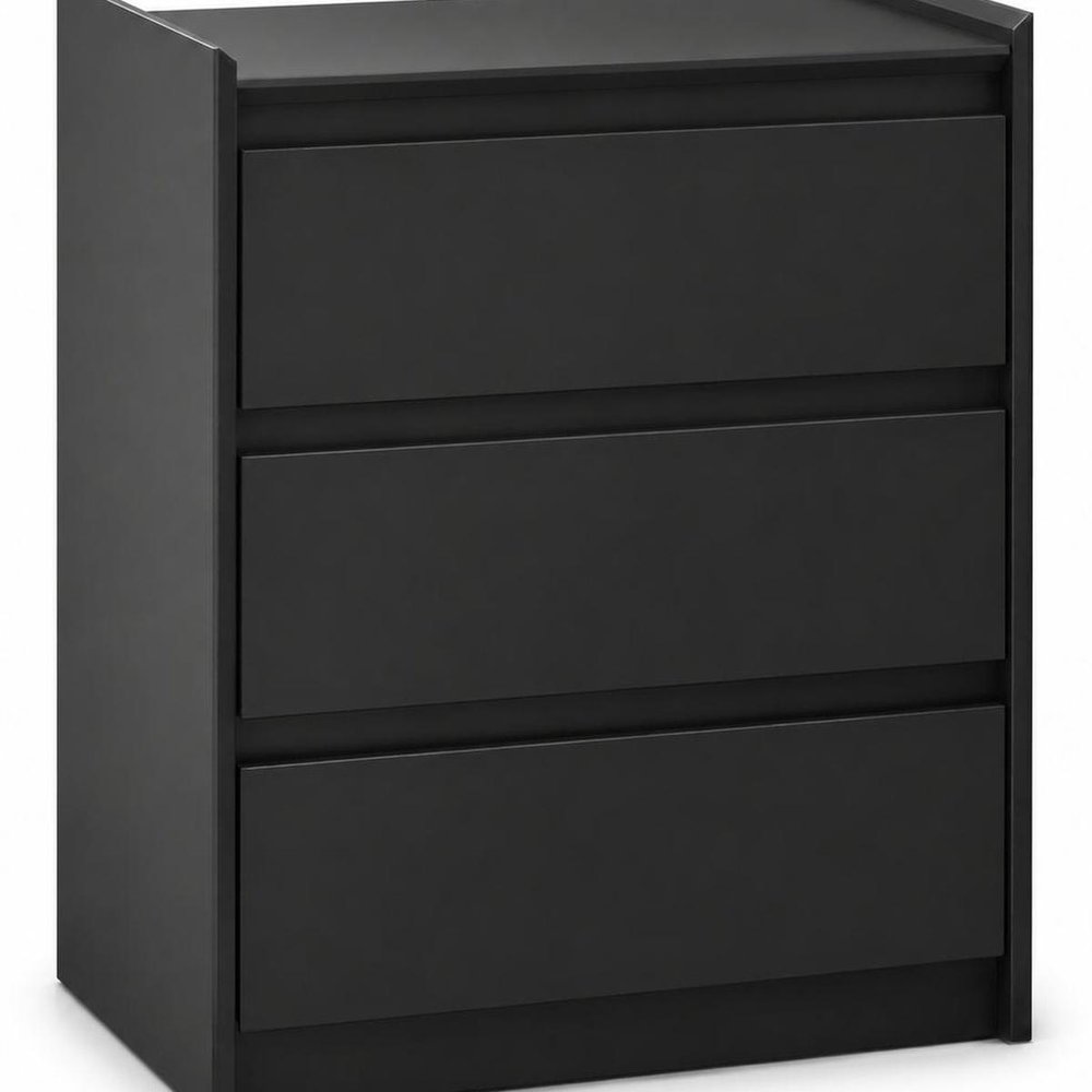 24" Black Wood Three Drawer Nightstand with USB Port and Integrated Tech