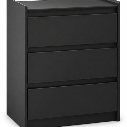 24" Black Wood Three Drawer Nightstand with USB Port and Integrated Tech