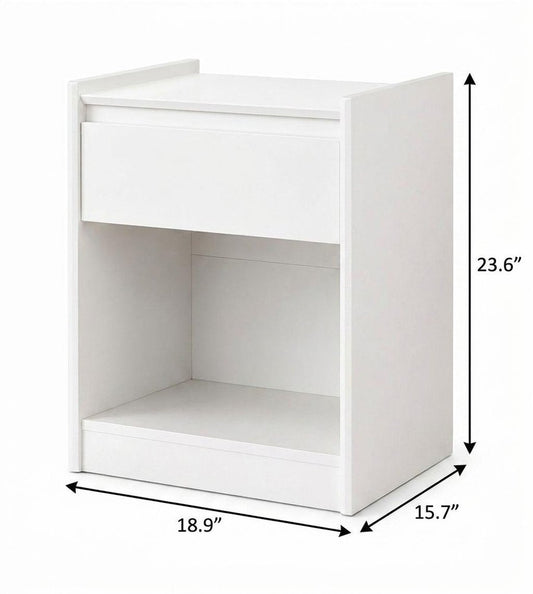 24" White Wood One Drawer Nightstand