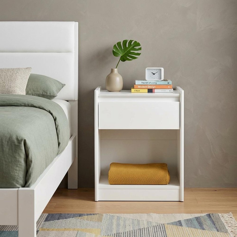 24" White Wood One Drawer Nightstand HomeRoots