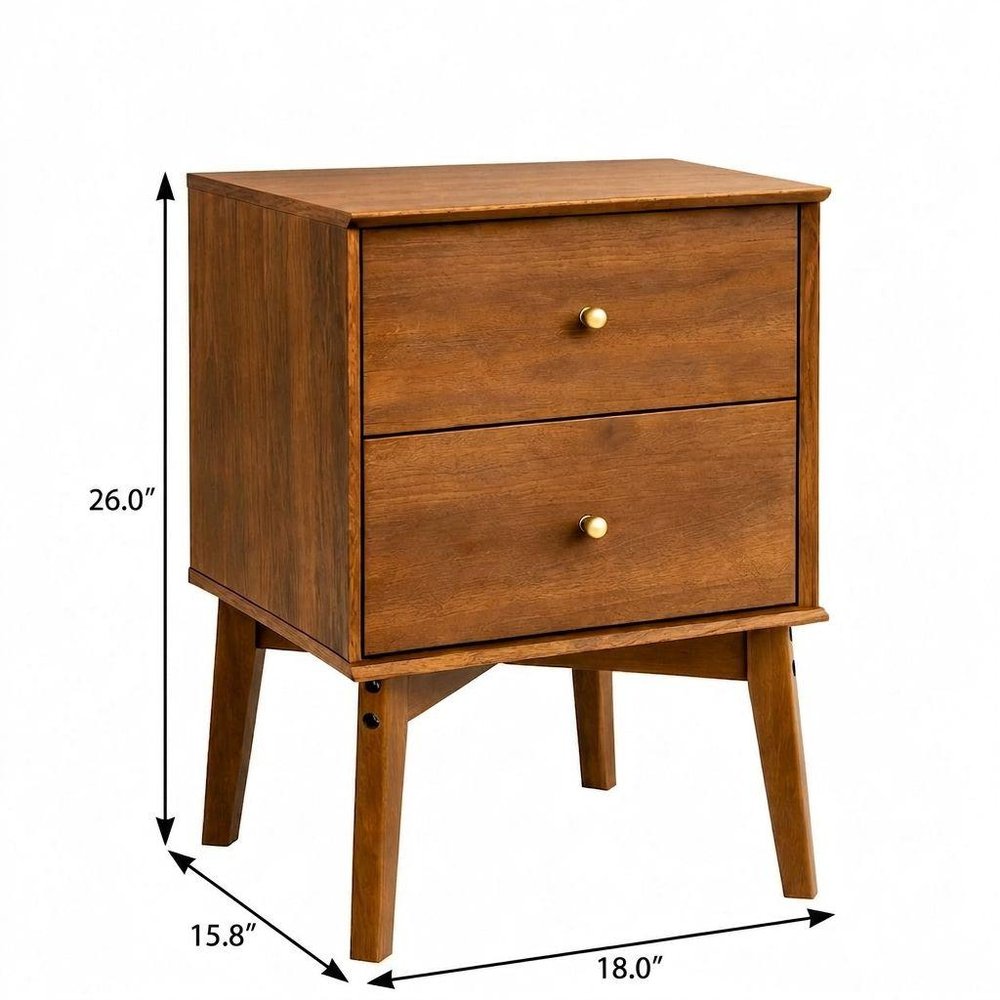 26" Walnut Wood Two Drawer Nightstand HomeRoots