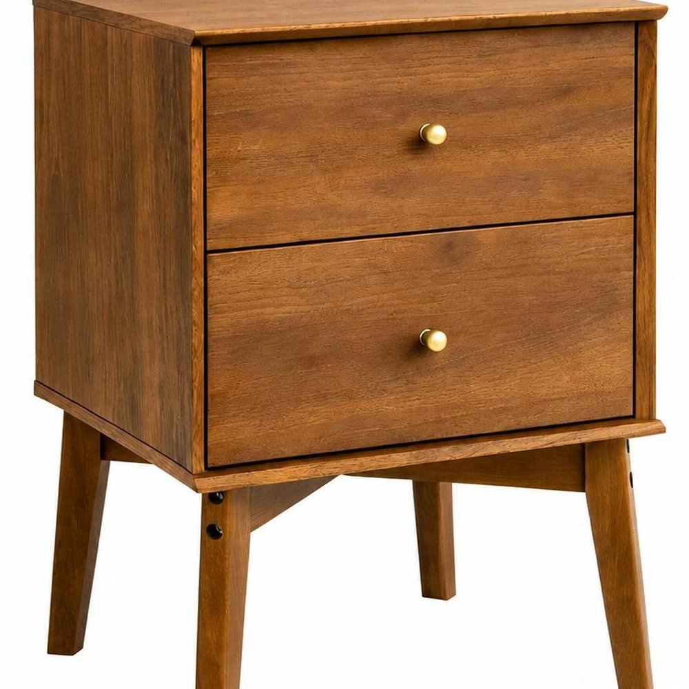 26" Walnut Wood Two Drawer Nightstand HomeRoots