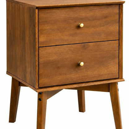 26" Walnut Wood Two Drawer Nightstand HomeRoots