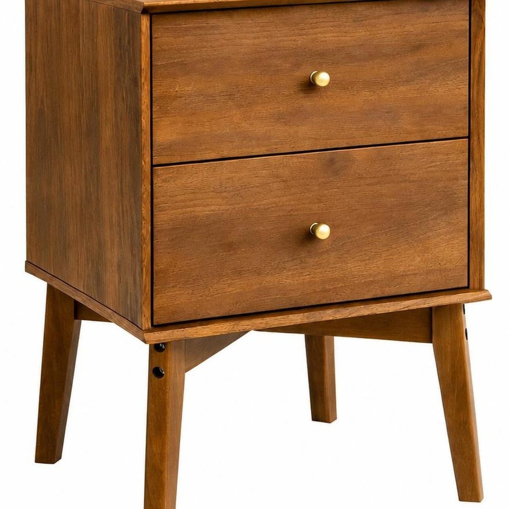 26" Oak Wood Two Drawer Nightstand