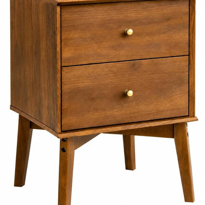 26" Walnut Wood Two Drawer Nightstand HomeRoots