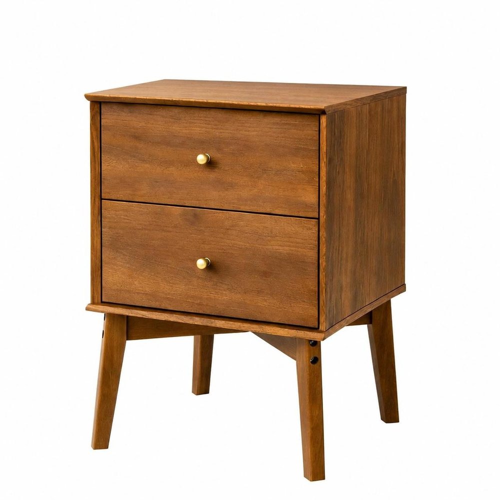 26" Walnut Wood Two Drawer Nightstand — view 6