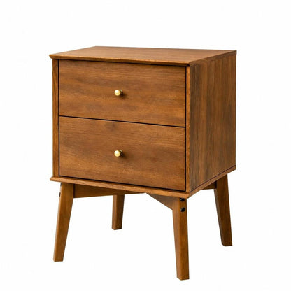 26" Walnut Wood Two Drawer Nightstand