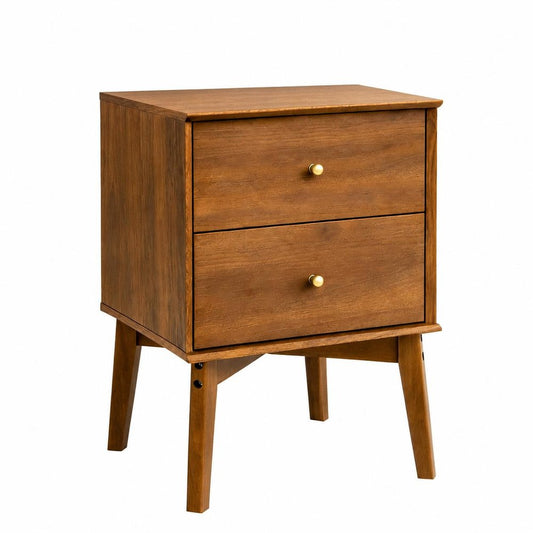 26" Walnut Wood Two Drawer Nightstand
